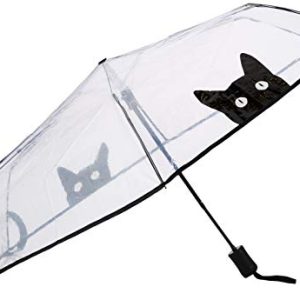 Parapluie pliable transparent avec chat noir, compact et ouverture automatique