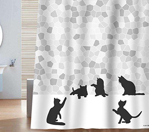 Rideau de douche à beau motif de chats, sans PVC, inodore et non toxique