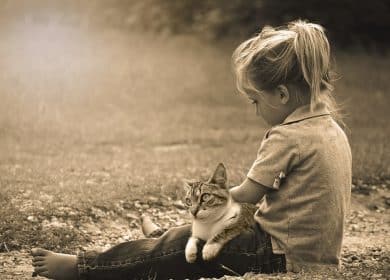 Petite fille assise avec un chat