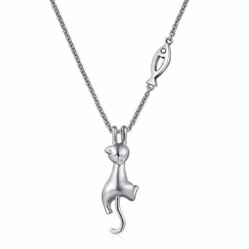 Belle chaine et pendentif avec chat un chat suspendu en argent sterling