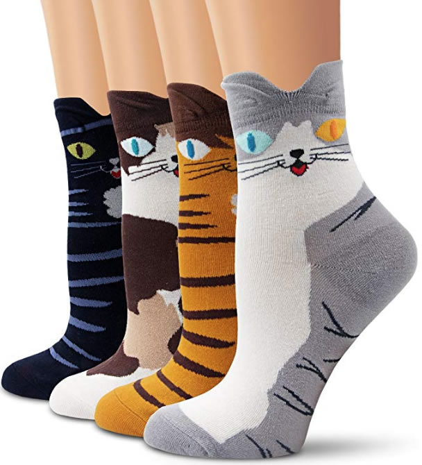 Chaussettes confortables en coton pour femme à motifs de chat