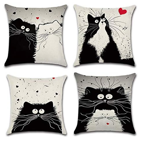 Lot de 4 housses de coussins à motifs de chats