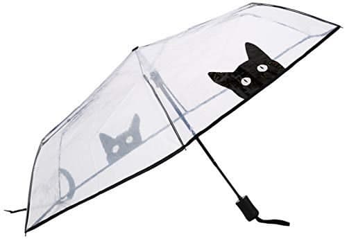 Parapluie pliable transparent avec chat noir, compact et ouverture automatique