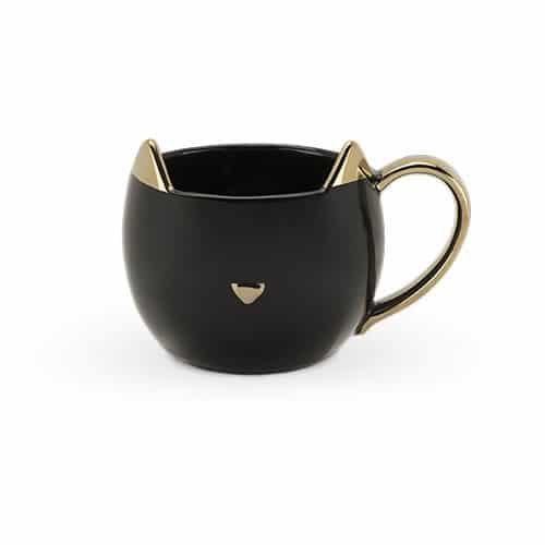 Tasse noir et doré à motif de chat, 7 choix de couleurs et motifs